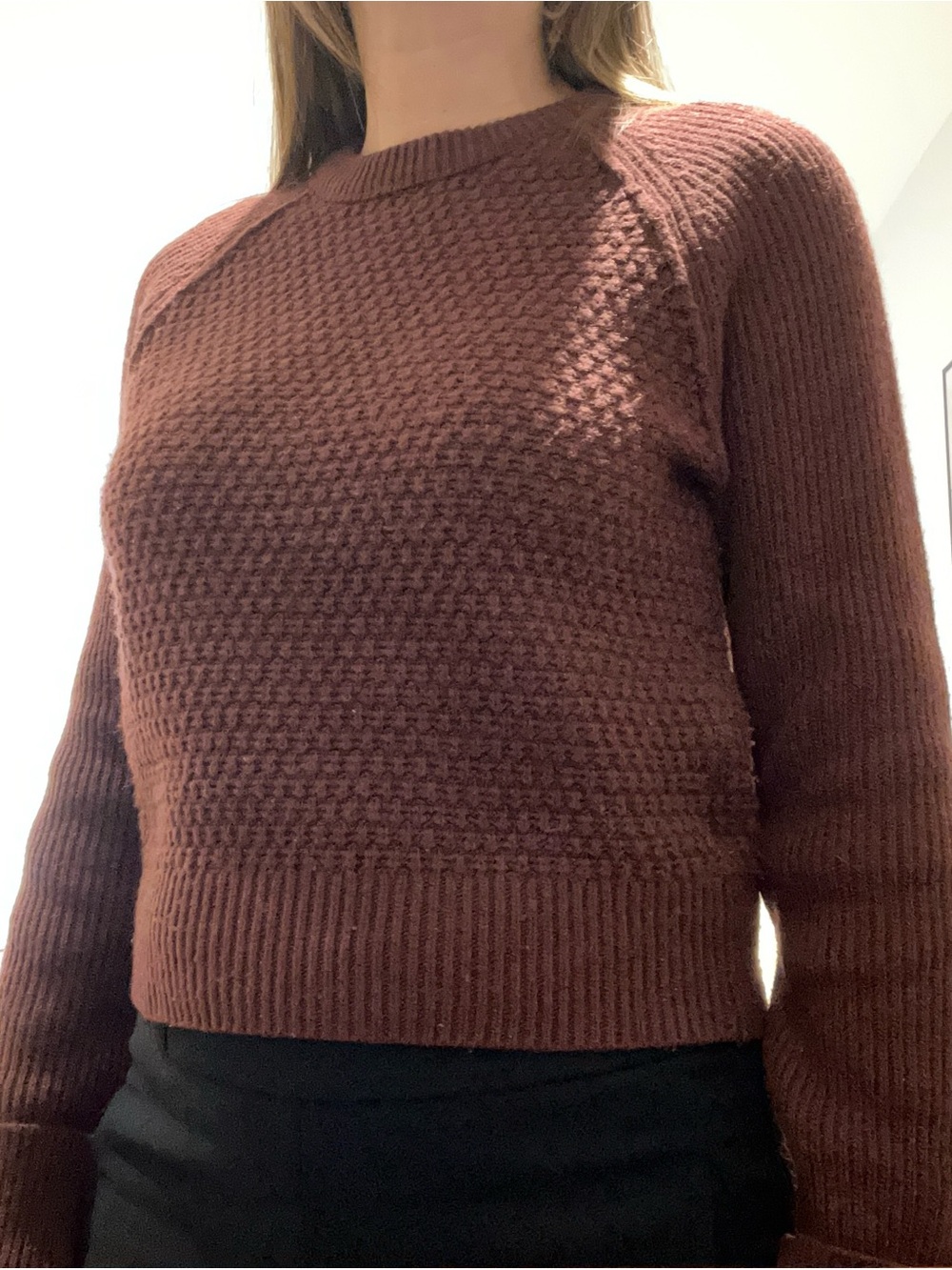 Club Monaco Mixed Stitch Crewneck Sweater - Burgundy